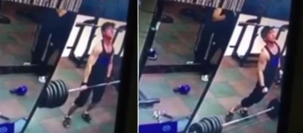Homem quebra a coluna ao levantar peso. Homem quebra a coluna ao levantar peso.