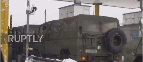 Italy earthquakes military respond in snow conditions photo screencap from Ruptly via Youtube