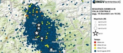 La mappa degli eventi sismici del 18 gennaio