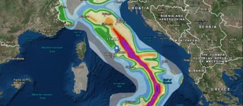 Mappa Sismica dell'Italia la zona rossa indica le aree più a rischio