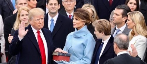 President Donald Trump at his January 20 inauguration, in Washington, D.C. / Official White House Facebook page, Wikimedia Commons Public Domain