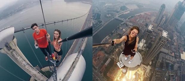 A jovem russa Angela Nikolau tira foto nas alturas - Reprodução A jovem russa Angela Nikolau tira foto nas alturas - Reprodução