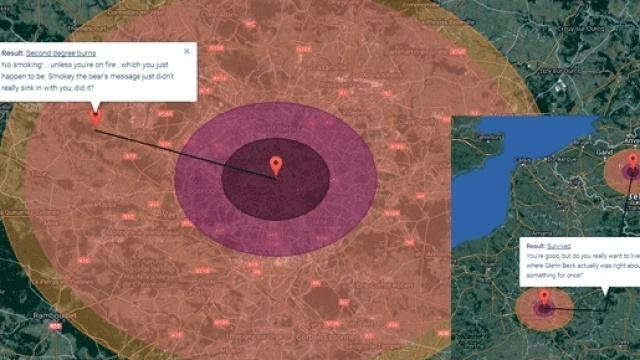 Simulation sur Paris et Bruxelles des dégâts d'une bombe atomique de 57 Mt. Melun est juste en périphérie du rayon depuis Paris.