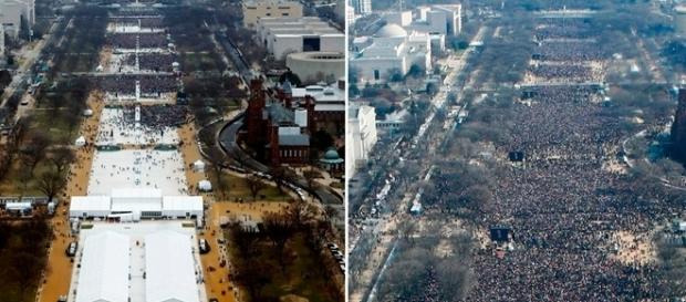 Essa são as fotos polêmicas que mostram mais pessoas na posse de Obama (à direita) do que na de Trump Essa são as fotos polêmicas que mostram mais pessoas na posse de Obama (à direita) do que na de Trump