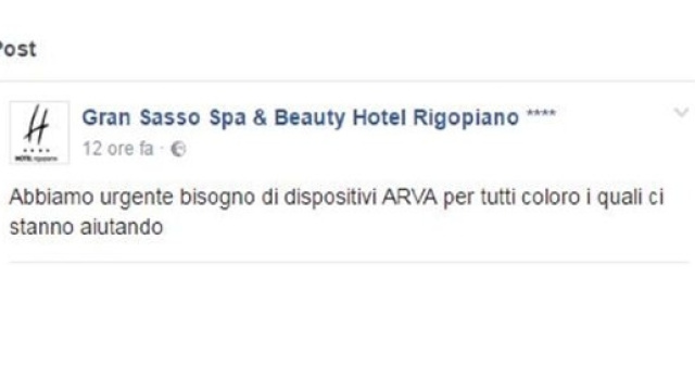 Il misterioso post sulla pagina ufficiale Facebook dell'hotel, a 6 giorni dalla tragedia