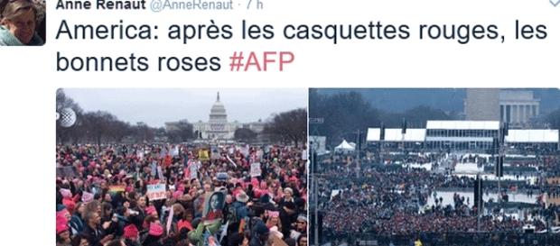 Anne Renaut, du bureau de l'AFP à Washington a comparé l'assistance relativement clairsemée venue écouter Trump et celle de la Marche des femmes Anne Renaut, du bureau de l'AFP à Washington a comparé l'assistance relativement clairsemée venue écouter Trump et celle de la Marche des femmes