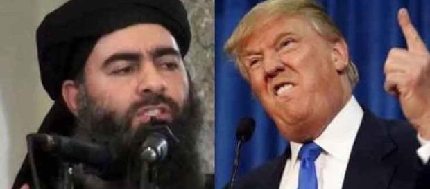 Imagem de Donald Trump contra o líder supremo do Estado Islâmico Imagem de Donald Trump contra o líder supremo do Estado Islâmico