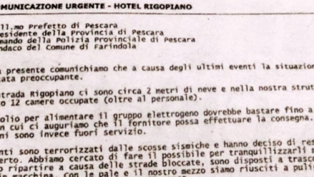 Hotel Rigopiano, l'email con la richiesta d'aiuto rimasta inascoltata | ansa.it