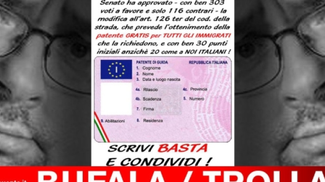 La bufala della patente gratis a tutti gli immigrati: ennesima bufala del web