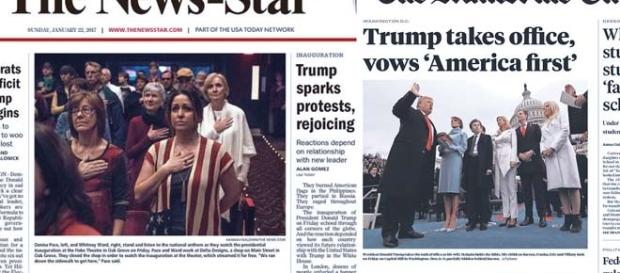 Plutôt des photos de l'avant-veille, favorables à Trump, que de monter en une la Marche des Femmes. La presse étasunienne au diapason de Washington Plutôt des photos de l'avant-veille, favorables à Trump, que de monter en une la Marche des Femmes. La presse étasunienne au diapason de Washington