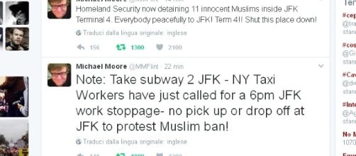 Minuto per minuto la pagina Twitter di Michael Moore viene aggiornata sulla protesta al JFK.