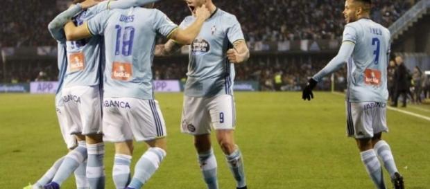 Los jugadores del Celta de Vigo celebran el último gol de Wass. Foto: EFE Los jugadores del Celta de Vigo celebran el último gol de Wass. Foto: EFE