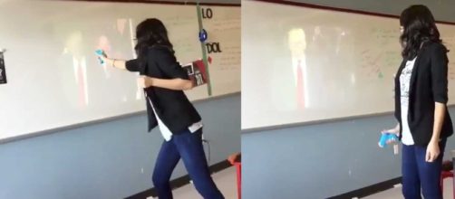 Professoressa spara alle immagini di Trump con pistola ad acqua.
