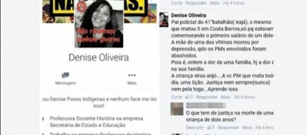 Veja a publicação da professora no Facebook Veja a publicação da professora no Facebook