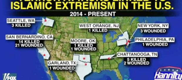 Extremist attacks in USA. Photo from Blasting news support. Extremist attacks in USA. Photo from Blasting news support.