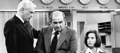 Ted Knighr, Ed Asner and Mary Tyler Moore (CBS Public Domain)
