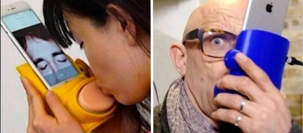 Através de sensores conectados ao dispositivo, os amantes conseguem se beijar à distância Através de sensores conectados ao dispositivo, os amantes conseguem se beijar à distância