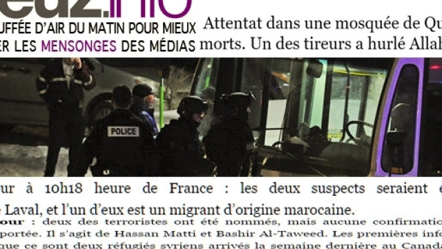 Si les nationalistes québécois déplorent l'attentat de la mosquée de Québec, des sites français l'attribuent déjà à des djihadistes musulmans