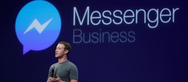 Mark Zuckerberg fala sobre o Messenger durante conferência em 2015. Mark Zuckerberg fala sobre o Messenger durante conferência em 2015.