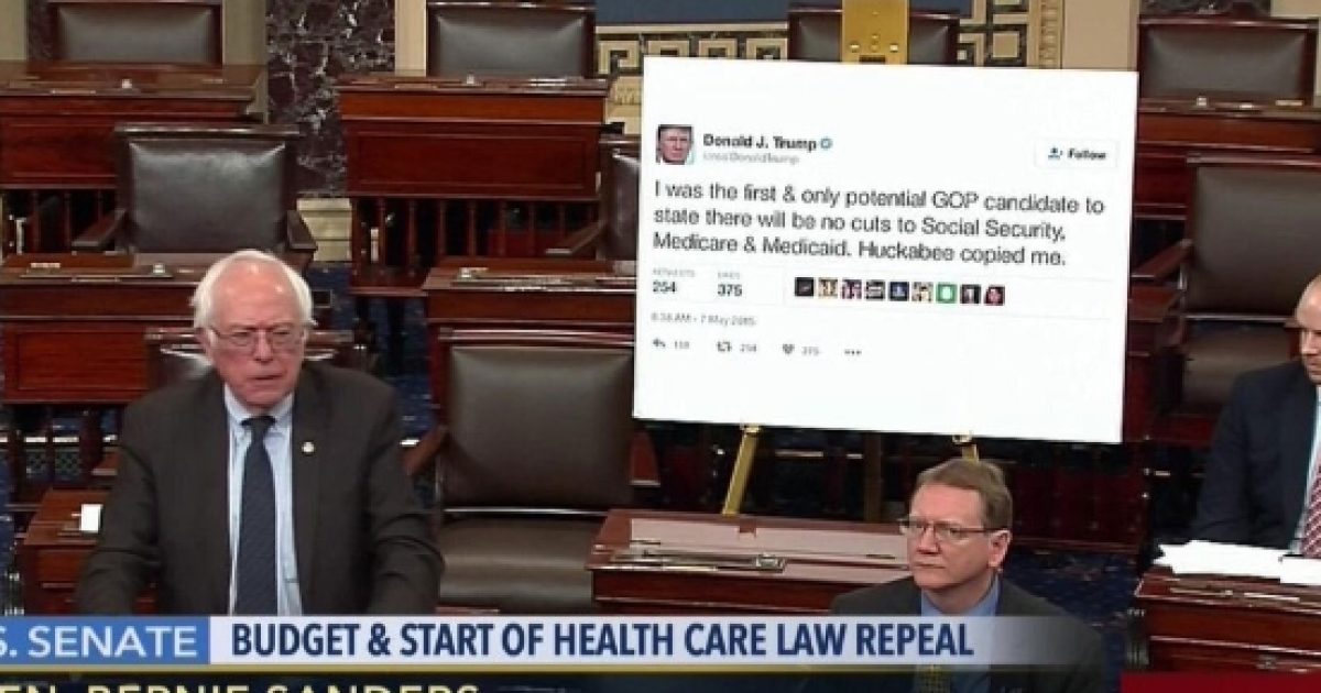 Bernie Sanders Posts Giant Trump Tweet On Senate Floor 3047