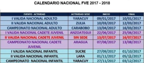 Calendario Nacional FVE 2017 - 2018