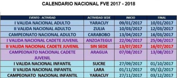 Calendario Nacional FVE 2017 - 2018 Calendario Nacional FVE 2017 - 2018
