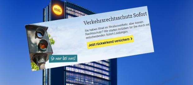 ARAG Zentrale und Anzeige der Versicherung / Fotos: ARAG Pressestelle; Screenshot ARAG Zentrale und Anzeige der Versicherung / Fotos: ARAG Pressestelle; Screenshot