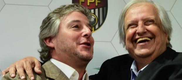Paulo Nobre, ex-presidente do Palmeiras e Modesto Roma Júnior, presidente santista. Paulo Nobre, ex-presidente do Palmeiras e Modesto Roma Júnior, presidente santista.