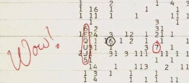 Imagen de la anotación efectuada por el astrónomo Jerry Ehman junto a la señal de origen extraterrestre. Imagen de la anotación efectuada por el astrónomo Jerry Ehman junto a la señal de origen extraterrestre.