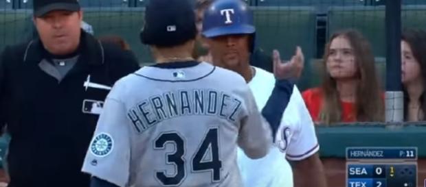 Felix Hernandez and Adrian Beltre during a Mariners game. - Youtube screen capture / MLB Felix Hernandez and Adrian Beltre during a Mariners game. - Youtube screen capture / MLB