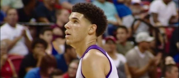 Lakers rookie Lonzo Ball just had five points in his preseason debut. (Image Credit: NBA/YouTube) Lakers rookie Lonzo Ball just had five points in his preseason debut. (Image Credit: NBA/YouTube)