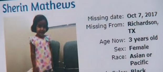 Sherin Mathews is still missing from Richardson, TX. (Image Credit: WFAA/YouTube) Sherin Mathews is still missing from Richardson, TX. (Image Credit: WFAA/YouTube)