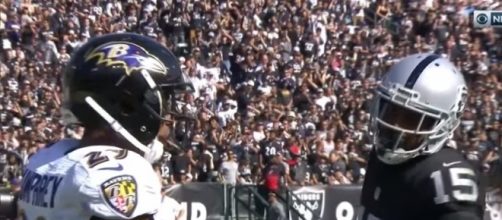Michael Crabtree after a catch against the Baltimore Ravens (Image Credit: NFL/YouTube)