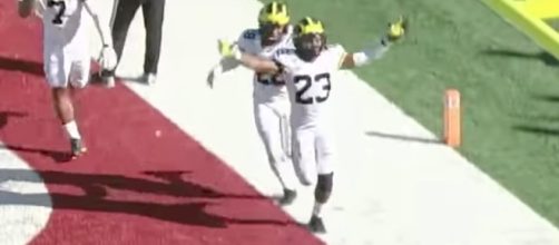 Tyree Kinnel's overtime interception helped Michigan hold on for a 27-20 win over the Hoosiers on Saturday. [Image via Big Ten Network/YouTube]