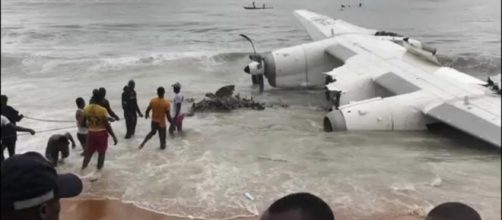 Wreckage of a chartered cargo plane. Image Credits: euronews/ YouTube screencap