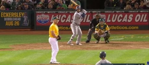 Yonder Alosno in his first game with the Seattle Mariners. -- YouTube screen capture / MLB