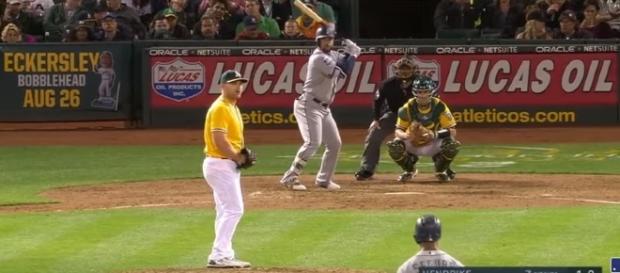 Yonder Alosno in his first game with the Seattle Mariners. -- YouTube screen capture / MLB Yonder Alosno in his first game with the Seattle Mariners. -- YouTube screen capture / MLB