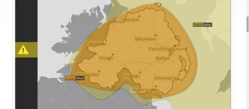 Amber and yellow warning issued over the UK as hurricane Ophelia approaches. Image Credit: Met Office/ Met Weather Forecast screencap
