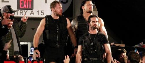 The Shield arrives through the crowd at the start of the Monday, October 16th WWE 'Raw' episode. [Image Credit: WWE/Youtube]