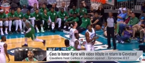 Kyrie Irving and the Boston Celtics play the Cleveland Cavaliers on October 17. -- YouTube screen capture / ESPN