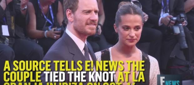 Michael Fassbender and Alicia VIkander tied the knot in a private ceremony. Image Credit: E!news/YouTube Michael Fassbender and Alicia VIkander tied the knot in a private ceremony. Image Credit: E!news/YouTube