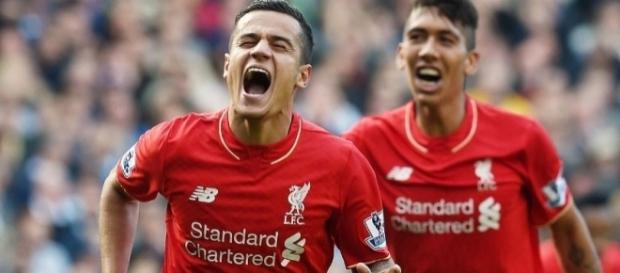 Philippe Coutinho celebrando no Liverpool Philippe Coutinho celebrando no Liverpool