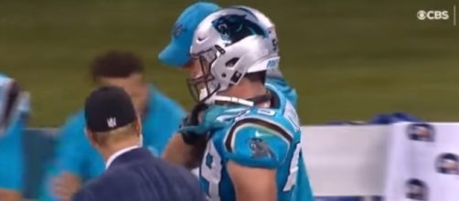 Carolina Panthers Pro Bowl middle linebacker Luke Kuechly suffered a concussion against the Eagles. -- YouTube screen capture / CBS Sports