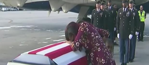 The widow of Sgt. La David T. Johnson gets emotional as her husband's body returns home - Image via YouTube screenshot The widow of Sgt. La David T. Johnson gets emotional as her husband's body returns home - Image via YouTube screenshot