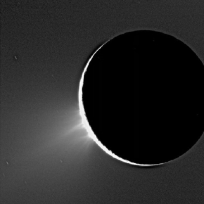 Enceladus from Cassini [image courtesy of NASA]