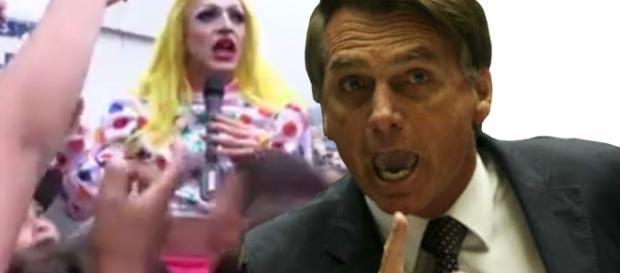 Drag queen e Bolsonaro apresentados respectivamente Drag queen e Bolsonaro apresentados respectivamente