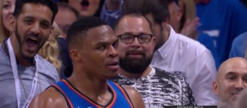 Russell Westbrook achieved his 80th career triple-double as his Thunder defeated the Knicks in OKC's home opener. [Image via NBA/YouTube]