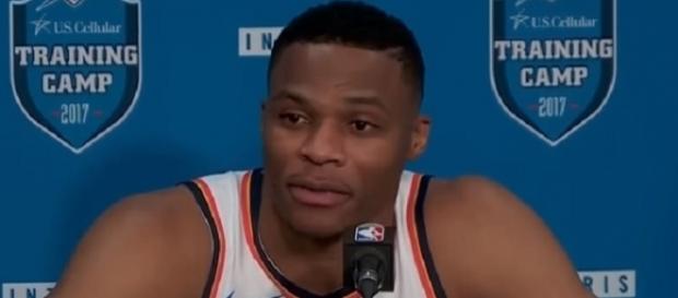 Russell Westbrook recorded 21 points, 16 assists and 10 rebounds vs Knicks (Image Credit: KJRH -TV/YouTube) Russell Westbrook recorded 21 points, 16 assists and 10 rebounds vs Knicks (Image Credit: KJRH -TV/YouTube)
