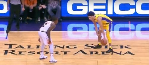 Lakers newcomer Lonzo Ball came close to a triple-double in a win over the Suns --[Image - NBA via YouTube]