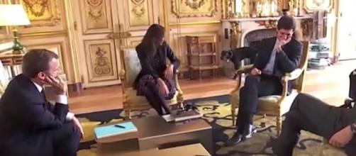 A dog belonging to French President Emmanuel Macron was caught peeing in an ornate fireplace. [Image credit: Guardian Wires/YouTube]